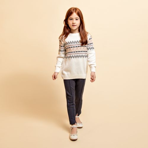Blusa Tricot Infantil Feminina Manga Longa Jacquard - OFF WHITE