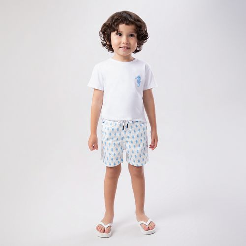 Conjunto de Bebê Masculino com Estampa Cavalo Marinho - AZUL