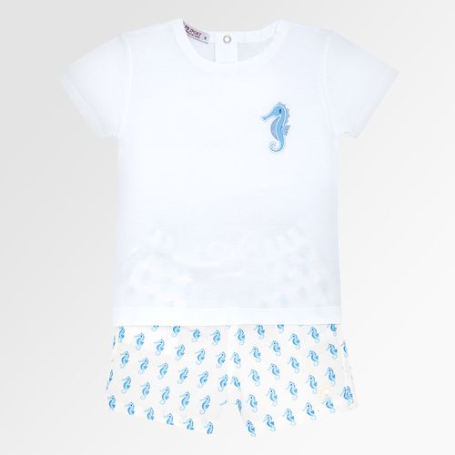 Conjunto de Bebê Masculino com Estampa Cavalo Marinho - AZUL