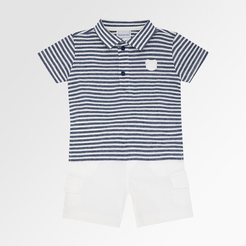 Conjunto de Bebê Masculino Listrado com Bermuda Anarruga - AZUL MARINHO