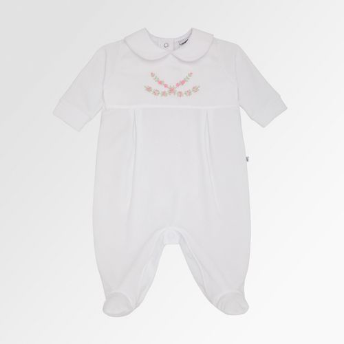 Macacão de Bebê Feminino Longo Plush com Bordado - BRANCO