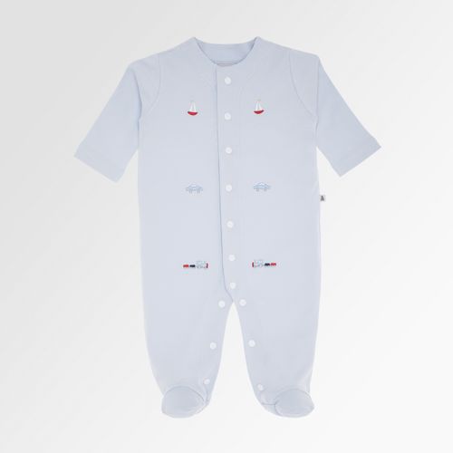 Macacão de Bebê Masculino Longo Egípcio Gold Fio 50 Bordado - AZUL BEBE