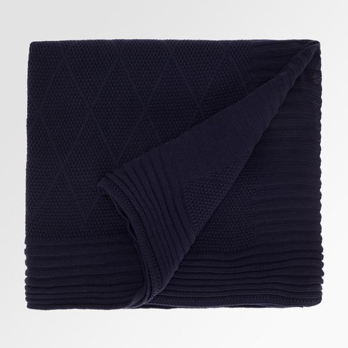 Manta Solteiro Tricot Losango - AZUL PROFUNDO