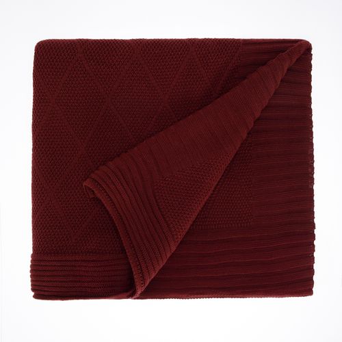 Manta Solteiro Tricot Losango - VINHO