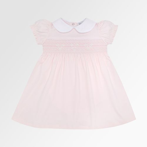 Macacão Vestido de Bebê Feminino Egípcio Gold Fio 50 Ponto Smock - ROSA BEBE