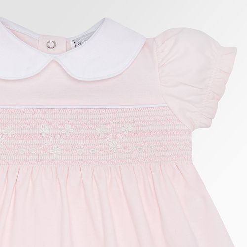 Macacão Vestido de Bebê Feminino Egípcio Gold Fio 50 Ponto Smock - ROSA BEBE