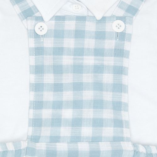 Conjunto de Bebê Masculino Jardineira Xadrez com Body Algodão Egípcio - AZUL