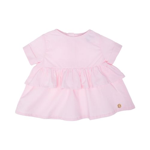 Bata de Bebê Feminina Manga Curta Tricoline Dobby com Laço - ROSA