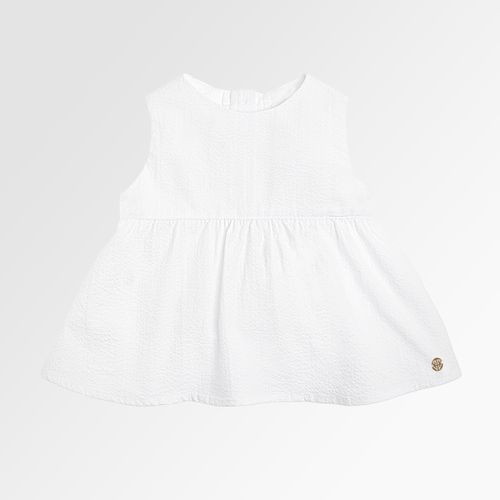 Bata de Bebê Feminina Manga Cavada Anarruga com Babados - BRANCO