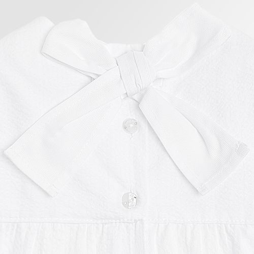 Bata de Bebê Feminina Manga Cavada Anarruga com Babados - BRANCO