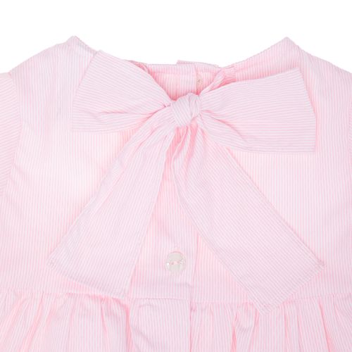 Bata de Bebê Feminina Manga Curta Tricoline Dobby com Laço - ROSA