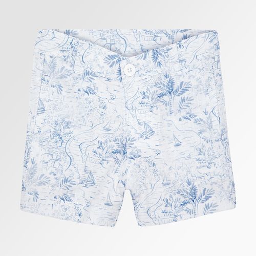 Bermuda de Bebê Masculina Forrada Estampa Barcos - AZUL