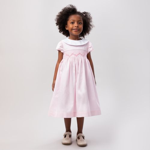 Vestido de Bebê Feminino Fustão Fio 60 Ponto Smock - ROSA