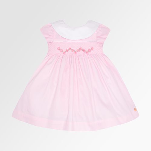 Vestido de Bebê Feminino Fustão Fio 60 Ponto Smock - ROSA