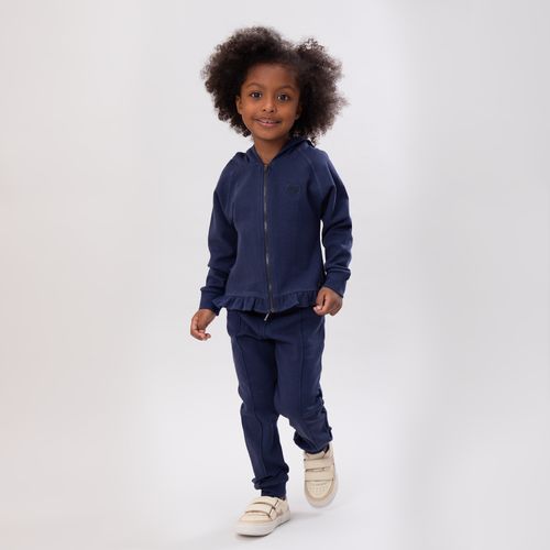 Conjunto de Bebê Feminino Manga Raglan com Babados - AZUL MARINHO