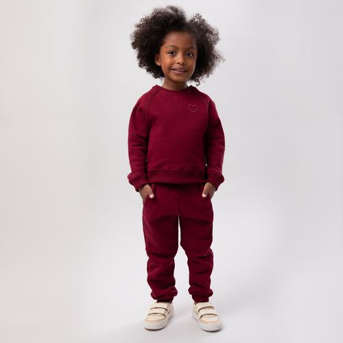 Conjunto de Bebê Feminino Moletom Camurça com Coração Bordado - BORDO