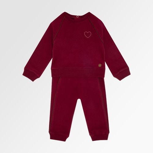 Conjunto de Bebê Feminino Moletom Camurça com Coração Bordado - BORDO