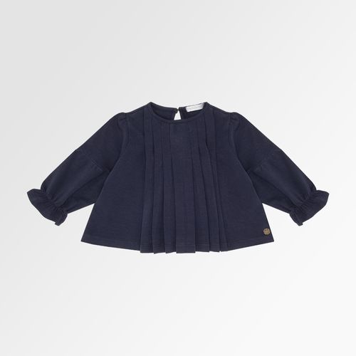 Blusa de Bebê Feminina Manga Longa com Pregas - AZUL MARINHO