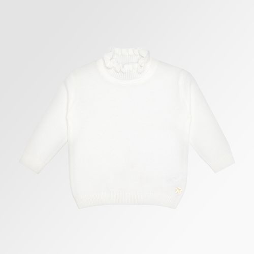 Blusa Tricot de Bebê Feminina Manga Longa Gola com Babados Fio Soft - OFF WHITE