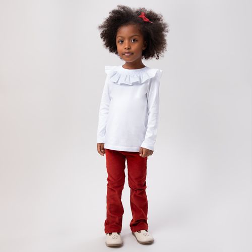 Blusa de Bebê Feminina Manga Longa Cotton Gola Ponto Smock - BRANCO
