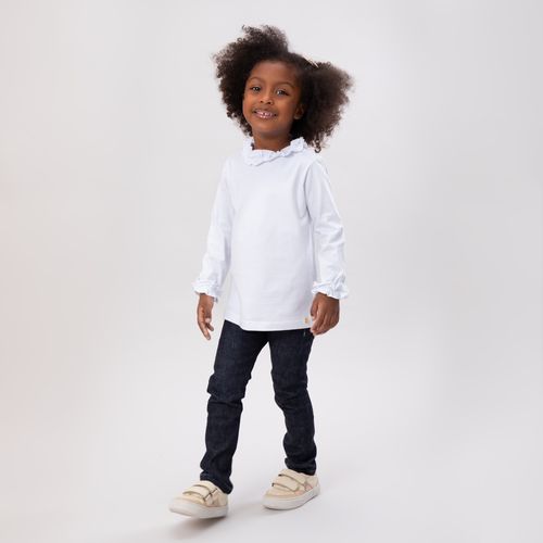 Blusa de Bebê Feminina Manga Longa Cotton Frufru - BRANCO