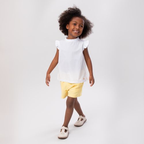Bata de Bebê Feminina Manga Curta Algodão Egípcio com Babados - BRANCO