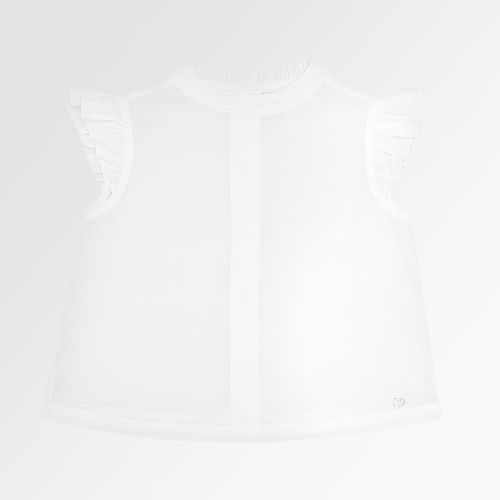 Bata de Bebê Feminina Manga Curta Algodão Egípcio com Babados - BRANCO