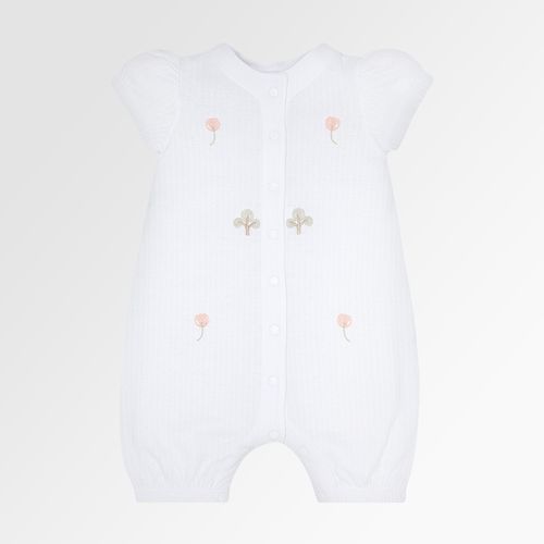 Macacão de Bebê Feminino Curto Puffy Bordado de Flores - BRANCO