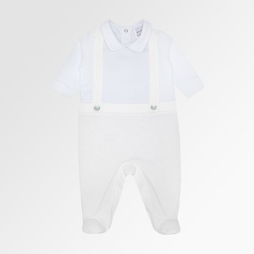Macacão de Bebê Masculino Longo Egípcio Gold Fio 50 com Jardineira - BRANCO