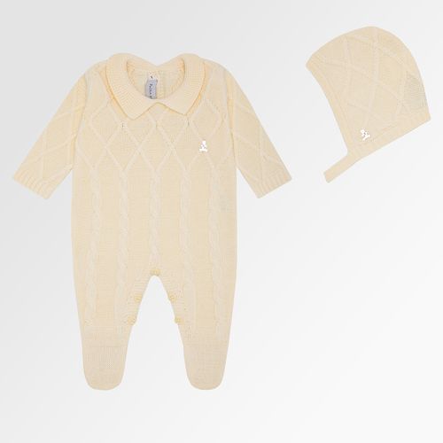Saída de Maternidade Masculina com Manta e Touca Tricot - AMARELO PO