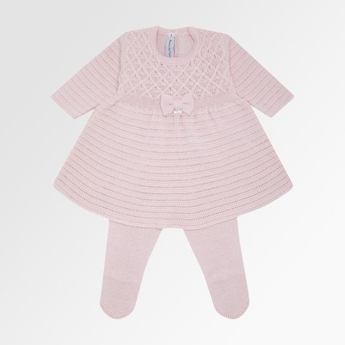 Saída de Maternidade Feminina com Manta Tricot Vestido Losangos - ROSA PASTEL