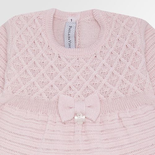 Saída de Maternidade Feminina com Manta Tricot Vestido Losangos - ROSA PASTEL