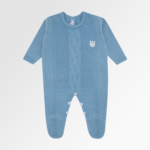 Saída de Maternidade Masculina com Manta Tricot Trança Central - AZUL CANTO