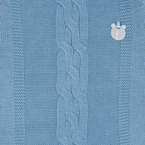 Saída de Maternidade Masculina com Manta Tricot Trança Central - AZUL CANTO