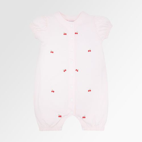 Macacão de Bebê Feminino Curto Egípcio Gold Fio 50 Bordado Cerejas - ROSA