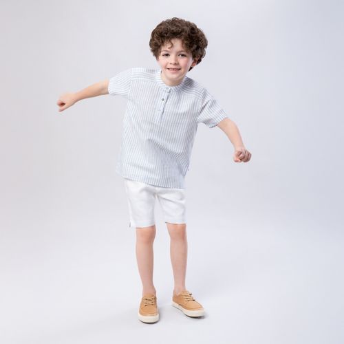 Bermuda Infantil Masculina Puro Linho Forrada com Bolso - BRANCO