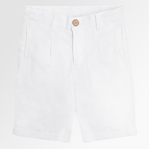 Bermuda Infantil Masculina Puro Linho Forrada com Bolso - BRANCO