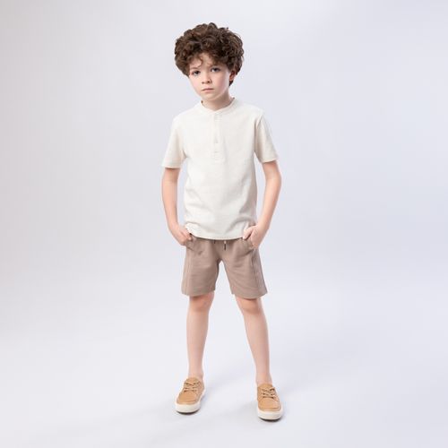 Bermuda Infantil Masculina Piquet com Recortes - CAMEL