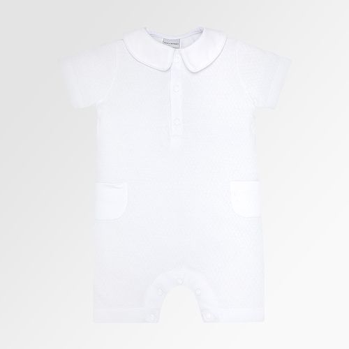 Macacão de Bebê Masculino Curto Dadinho com Gola - BRANCO