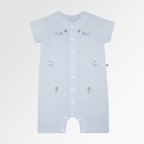 Macacão de Bebê Masculino Curto Tricot Jetty Bordado Brinquedos - AZUL BEBE