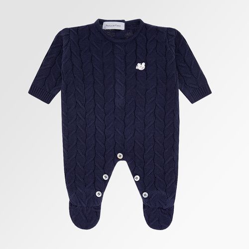 Saída de Maternidade Masculina com Manta Tricot Ponto Trança - AZUL MARINHO