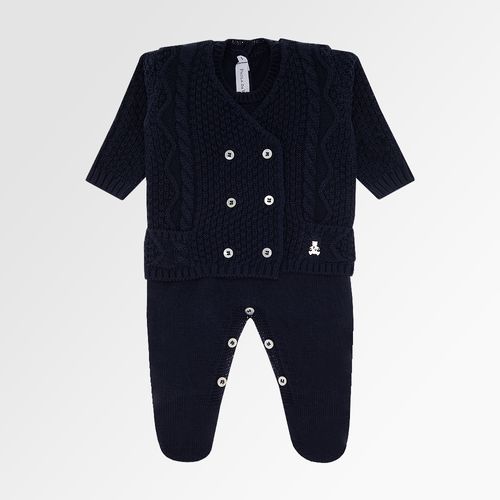 Saída de Maternidade Masculina com Manta Tricot Ponto Trança - AZUL MARINHO