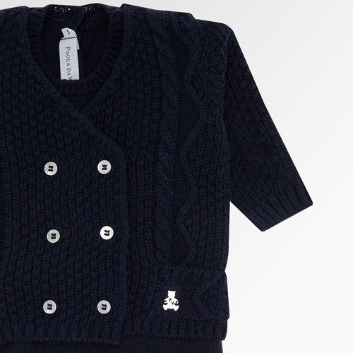 Saída de Maternidade Masculina com Manta Tricot Ponto Trança - AZUL MARINHO