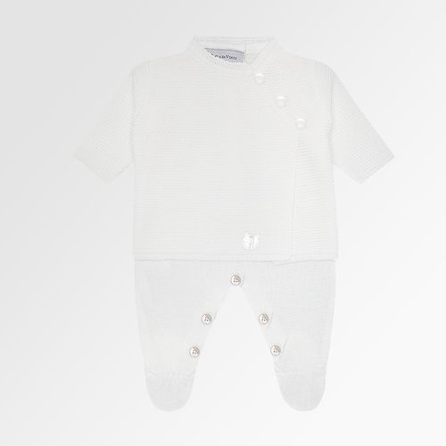 Saída de Maternidade Masculina com Manta Tricot Casaco Transpassado - BRANCO