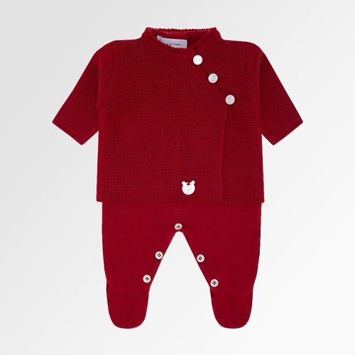 Saída de Maternidade Masculina com Manta Tricot Casaco Transpassado - VERMELHO