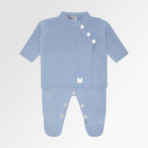 Saída de Maternidade Masculina com Manta Tricot Casaco Transpassado - AZUL SKY