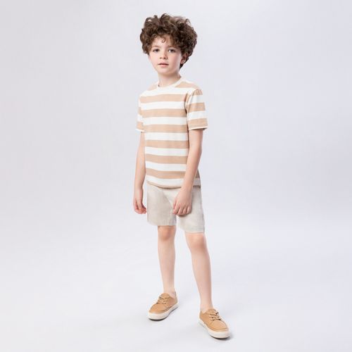 Camiseta Infantil Masculina Manga Curta Listrada Cotton - BEGE