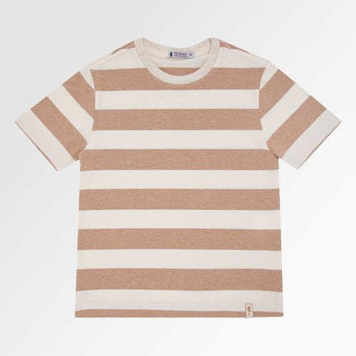 Camiseta Infantil Masculina Manga Curta Listrada Cotton - BEGE
