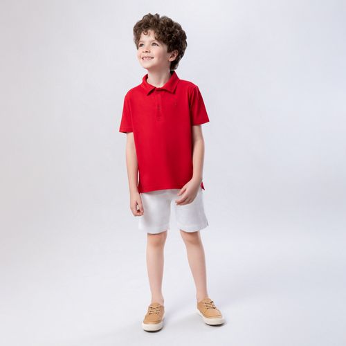 Camiseta Polo Infantil Masculina Manga Curta Malha Pima - VERMELHO
