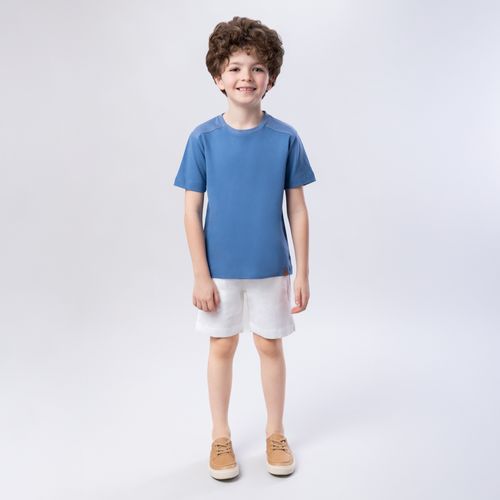 Camiseta Infantil Masculina Manga Curta Malha com Recorte - AZUL